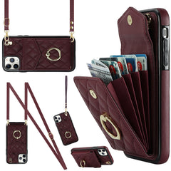 Rhombic Texture Card Bag Phone Case with Long Lanyard, For iPhone 12 / 12 Pro, For iPhone 12 Pro Max, For iPhone 11 Pro Max, For iPhone 11