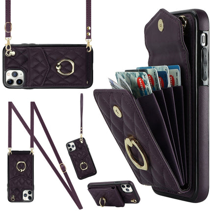 Rhombic Texture Card Bag Phone Case with Long Lanyard, For iPhone 11 Pro Max, For iPhone 11, For iPhone 11 Pro