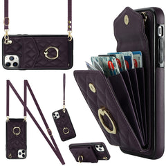 Rhombic Texture Card Bag Phone Case with Long Lanyard, For iPhone 12 / 12 Pro, For iPhone 12 Pro Max, For iPhone 11 Pro Max, For iPhone 11