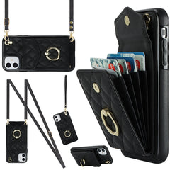 Rhombic Texture Card Bag Phone Case with Long Lanyard, For iPhone 12 / 12 Pro, For iPhone 12 Pro Max, For iPhone 11 Pro Max, For iPhone 11