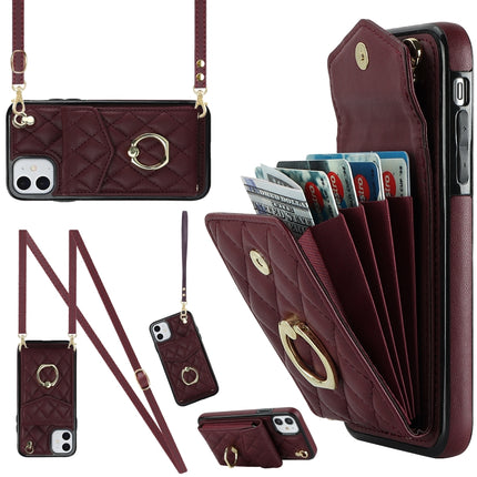 Rhombic Texture Card Bag Phone Case with Long Lanyard, For iPhone 11 Pro Max, For iPhone 11, For iPhone 11 Pro