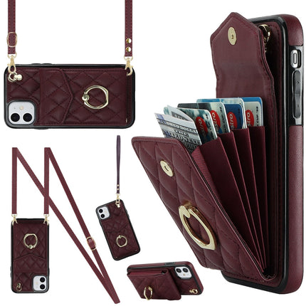 Rhombic Texture Card Bag Phone Case with Long Lanyard, For iPhone 11 Pro Max, For iPhone 11, For iPhone 11 Pro