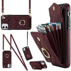 Rhombic Texture Card Bag Phone Case with Long Lanyard, For iPhone 12 / 12 Pro, For iPhone 12 Pro Max, For iPhone 11 Pro Max, For iPhone 11
