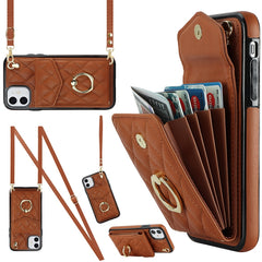 Rhombic Texture Card Bag Phone Case with Long Lanyard, For iPhone 12 / 12 Pro, For iPhone 12 Pro Max, For iPhone 11 Pro Max, For iPhone 11