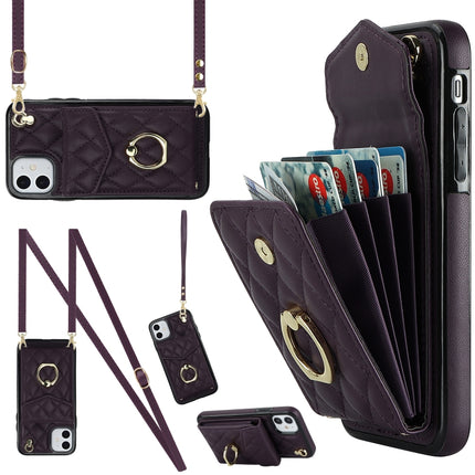 Rhombic Texture Card Bag Phone Case with Long Lanyard, For iPhone 11 Pro Max, For iPhone 11, For iPhone 11 Pro