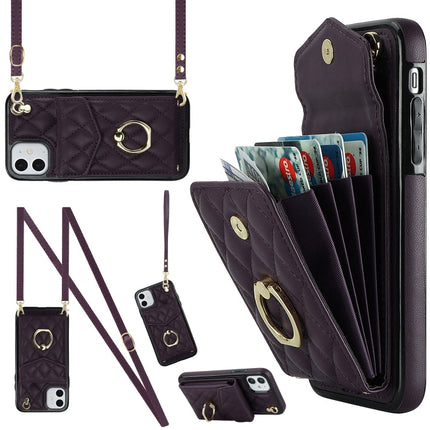 Rhombic Texture Card Bag Phone Case with Long Lanyard, For iPhone 11 Pro Max, For iPhone 11, For iPhone 11 Pro