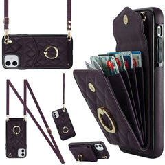 Rhombic Texture Card Bag Phone Case with Long Lanyard, For iPhone 12 / 12 Pro, For iPhone 12 Pro Max, For iPhone 11 Pro Max, For iPhone 11