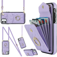 Rhombic Texture Card Bag Phone Case with Long Lanyard, For iPhone 12 / 12 Pro, For iPhone 12 Pro Max, For iPhone 11 Pro Max, For iPhone 11