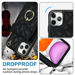 Rhombic Texture Card Bag Phone Case with Long Lanyard, For iPhone 11 Pro, For iPhone XR, For iPhone XS Max