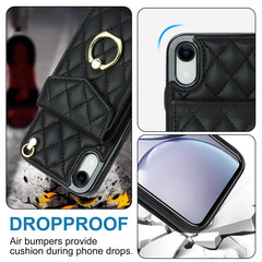 Rhombic Texture Card Bag Phone Case with Long Lanyard