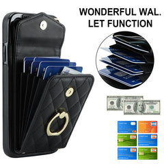 Rhombic Texture Card Bag Phone Case with Long Lanyard