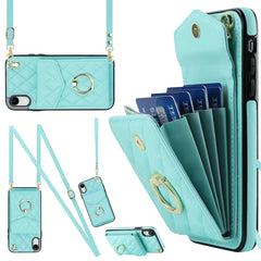 Rhombic Texture Card Bag Phone Case with Long Lanyard