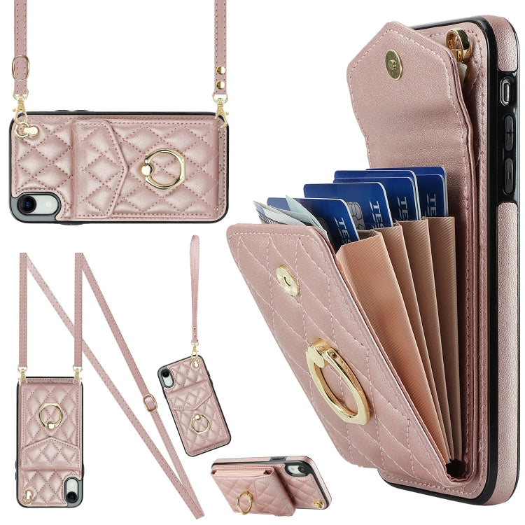 Rhombic Texture Card Bag Phone Case with Long Lanyard, For iPhone XR, For iPhone XS Max