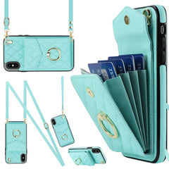 Rhombic Texture Card Bag Phone Case with Long Lanyard