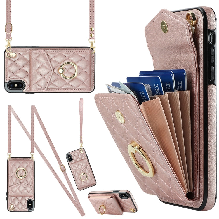 Rhombic Texture Card Bag Phone Case with Long Lanyard, For iPhone XR, For iPhone XS Max