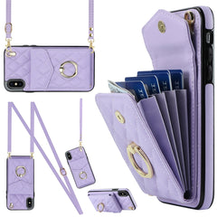 Rhombic Texture Card Bag Phone Case with Long Lanyard