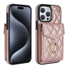 Rhombic Texture Card Bag Phone Case with Long Lanyard, For iPhone 15 Pro Max, For iPhone 14 Plus, For iPhone 15 Pro, For iPhone 14