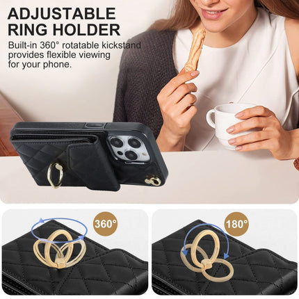 Rhombic Texture Card Bag Phone Case with Long Lanyard, For iPhone 15 Pro, For iPhone 15 Plus, For iPhone 15