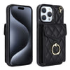 Rhombic Texture Card Bag Phone Case with Long Lanyard, For iPhone 15 Pro Max, For iPhone 14 Plus, For iPhone 15 Pro, For iPhone 14