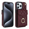 Rhombic Texture Card Bag Phone Case with Long Lanyard, For iPhone 15 Pro Max, For iPhone 14 Plus, For iPhone 15 Pro, For iPhone 14