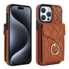 Rhombic Texture Card Bag Phone Case with Long Lanyard, For iPhone 15 Pro Max, For iPhone 14 Plus, For iPhone 15 Pro, For iPhone 14