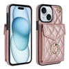 Rhombic Texture Card Bag Phone Case with Long Lanyard, For iPhone 14 Pro, For iPhone 15 Plus, For iPhone 14 Pro Max, For iPhone 15