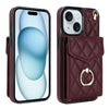 Rhombic Texture Card Bag Phone Case with Long Lanyard, For iPhone 14 Pro, For iPhone 15 Plus, For iPhone 14 Pro Max, For iPhone 15