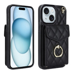 Rhombic Texture Card Bag Phone Case with Long Lanyard