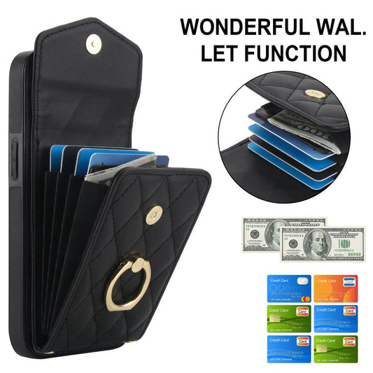 Rhombic Texture Card Bag Phone Case with Long Lanyard, For iPhone 16e, For iPhone 15 Pro Max, For iPhone 15 Pro