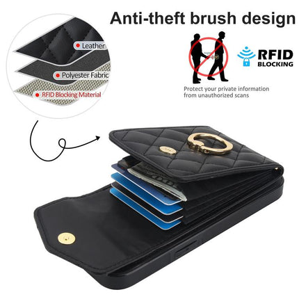 Rhombic Texture Card Bag Phone Case with Long Lanyard, For iPhone 17e / 16e, For iPhone 17 Pro Max, For iPhone 17 Pro