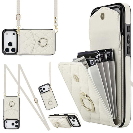 Rhombic Texture Card Bag Phone Case with Long Lanyard, For iPhone 17e / 16e, For iPhone 17 Pro Max, For iPhone 17 Pro
