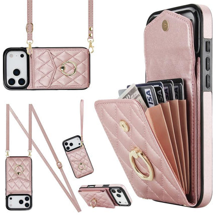 Rhombic Texture Card Bag Phone Case with Long Lanyard, For iPhone 17e / 16e, For iPhone 17 Pro Max, For iPhone 17 Pro