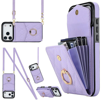 Rhombic Texture Card Bag Phone Case with Long Lanyard, For iPhone 17e / 16e, For iPhone 17 Pro Max, For iPhone 17 Pro