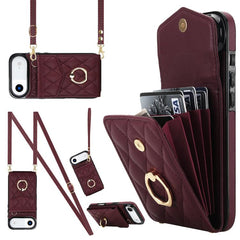 Rhombic Texture Card Bag Phone Case with Long Lanyard