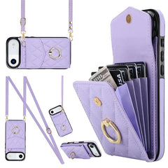 Rhombic Texture Card Bag Phone Case with Long Lanyard
