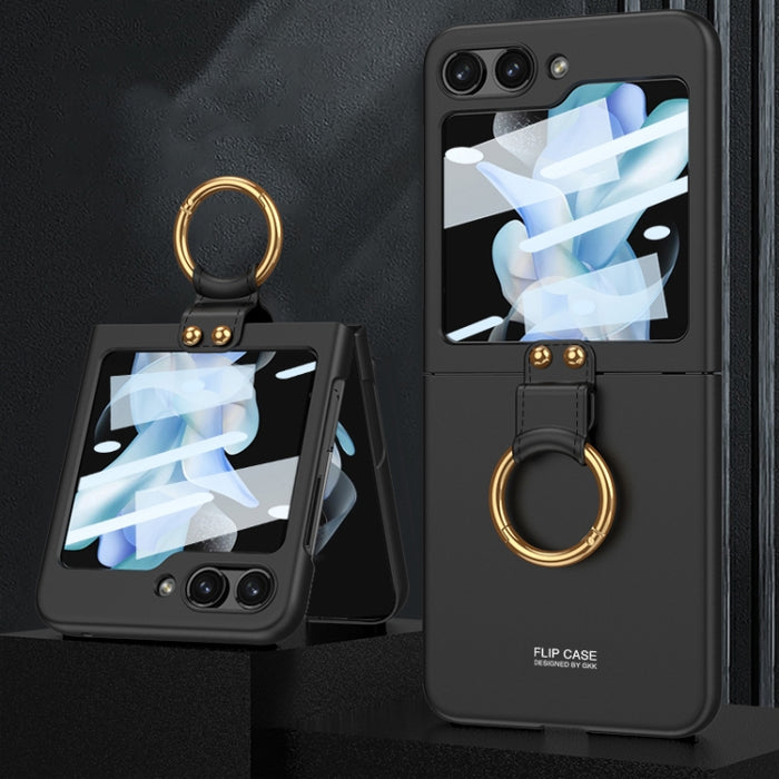 GKK Ultra-thin PC Full Coverage Phone Case with Ring Holder / Tempered Film, For Samsung Galaxy Z Flip5