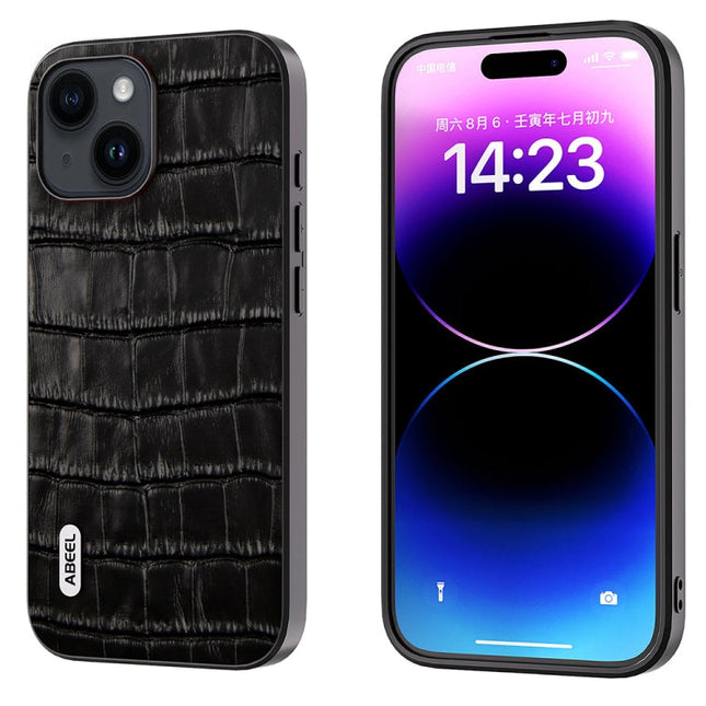 ABEEL Crocodile Texture Genuine Leather Phone Case, For iPhone 15 Plus, For iPhone 15, For iPhone 14 Plus, For iPhone 14, For iPhone 14 Pro, For iPhone 14 Pro Max