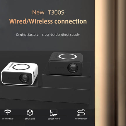 T300S 320x240 24ANSI Lumens Mini LCD Projector Supports Wired & Wireless Same Screen, US Plug, EU Plug, UK Plug, AU Plug