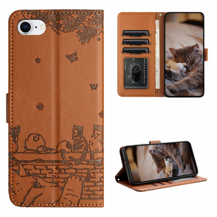 Cat Embossing Pattern Leather Phone Case with Lanyard, For iPhone 14 Pro Max, For iPhone 7 / 8 / SE 2020 / SE 2022, For iPhone 13 Pro Max, For iPhone 13 Pro
