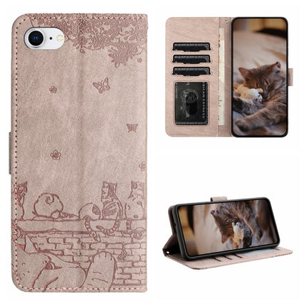 Cat Embossing Pattern Leather Phone Case with Lanyard, For iPhone 14 Pro Max, For iPhone 7 / 8 / SE 2020 / SE 2022, For iPhone 13 Pro Max, For iPhone 13 Pro