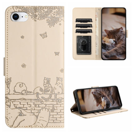 Cat Embossing Pattern Leather Phone Case with Lanyard, For iPhone 14 Pro Max, For iPhone 7 / 8 / SE 2020 / SE 2022, For iPhone 13 Pro Max, For iPhone 13 Pro