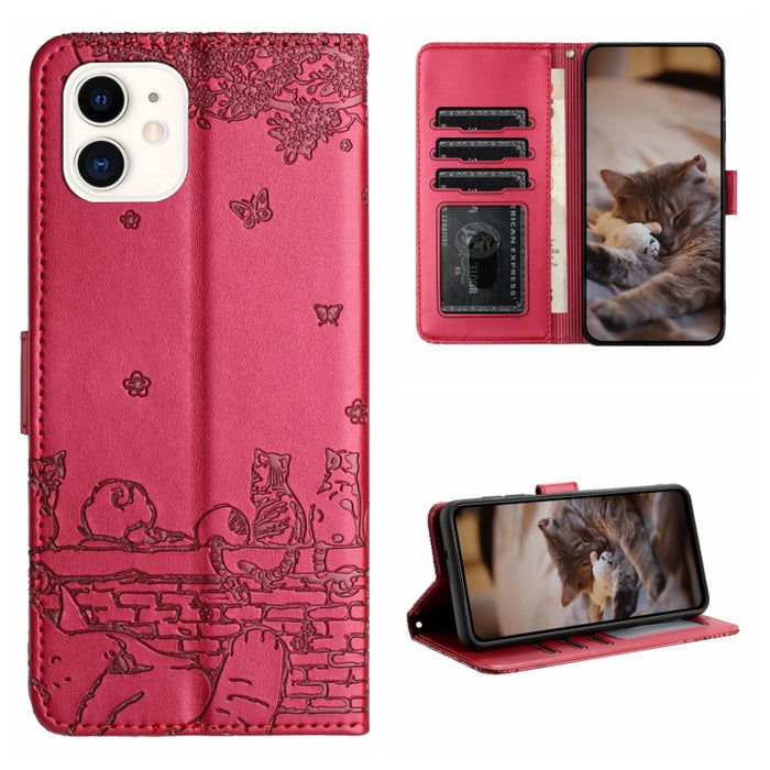 Cat Embossing Pattern Leather Phone Case with Lanyard, For iPhone 12 mini, For iPhone 11 Pro Max, For iPhone 11, For iPhone 11 Pro