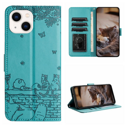 Cat Embossing Pattern Leather Phone Case with Lanyard, For iPhone 15, For iPhone 14 Plus, For iPhone 14, For iPhone 14 Pro
