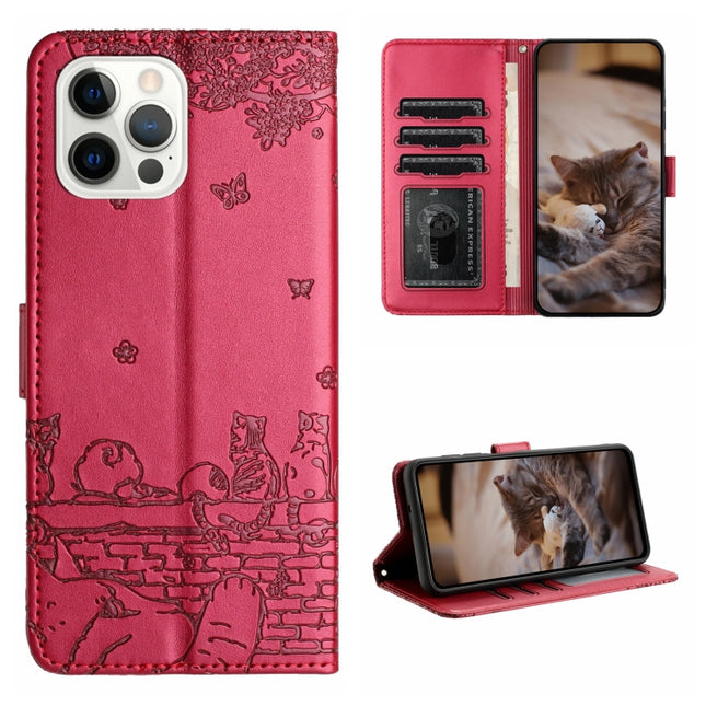 Cat Embossing Pattern Leather Phone Case with Lanyard, For iPhone Air, For iPhone 16 Pro Max, For iPhone 16 Pro, For iPhone 16 Plus