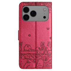 Cat Embossing Pattern Leather Phone Case with Lanyard, For iPhone 17 Pro Max, For iPhone 17 Pro, For iPhone 17, For iPhone 17 Air