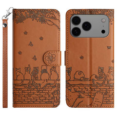 Cat Embossing Pattern Leather Phone Case with Lanyard, For iPhone 17 Pro Max, For iPhone 17 Pro, For iPhone 17, For iPhone 17 Air