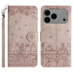 Cat Embossing Pattern Leather Phone Case with Lanyard, For iPhone 17 Pro Max, For iPhone 17 Pro, For iPhone 17, For iPhone 17 Air