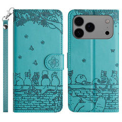 Cat Embossing Pattern Leather Phone Case with Lanyard, For iPhone 17 Pro Max, For iPhone 17 Pro, For iPhone 17, For iPhone 17 Air