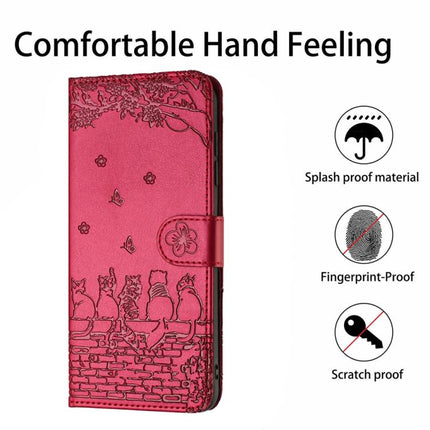 Cat Embossing Pattern Leather Phone Case with Lanyard, For iPhone Air, For iPhone 16 Pro Max, For iPhone 16 Pro, For iPhone 16 Plus