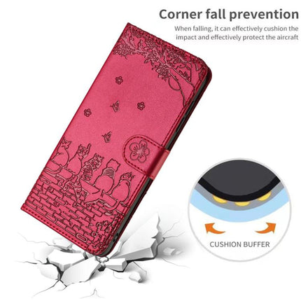 Cat Embossing Pattern Leather Phone Case with Lanyard, For iPhone Air, For iPhone 16 Pro Max, For iPhone 16 Pro, For iPhone 16 Plus